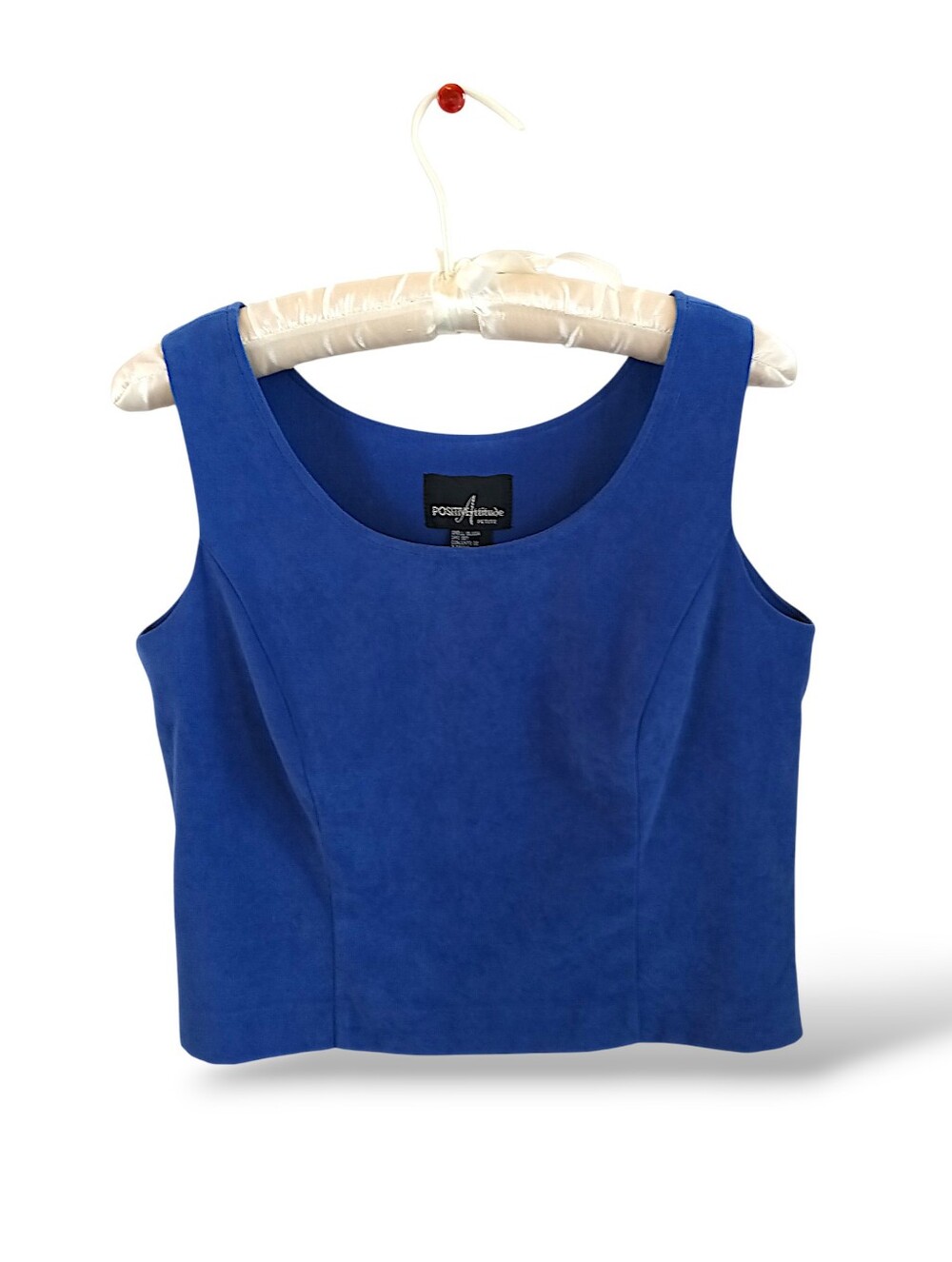 Positive Attitude Royal Blue Sleeveless Crop Tank Suede Feel Soft Round Neck SM